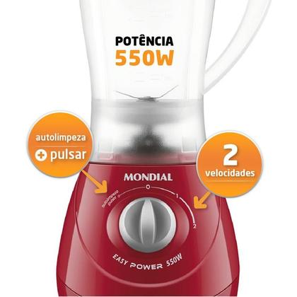 Imagem de Liquidificador Vermelho Mondial Easy Power 550W L-550-R 110V