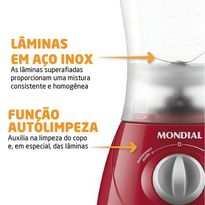 Imagem de Liquidificador Vermelho Mondial Easy Power 550W L-550-R 110V