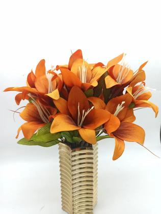 Imagem de Lírio Artificial Galho Com 5 Flor Buque com Diversas Cores Azul Turquesa Royal Vermelho Rosa Laranja Lilás Marrom Abóbora para Festas Decoração