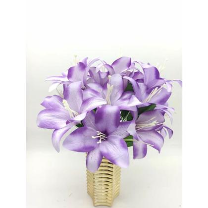 Imagem de Lírio Artificial Galho Com 5 Flor Buque com Diversas Cores Azul Turquesa Royal Vermelho Rosa Laranja Lilás Marrom Abóbora para Festas Decoração