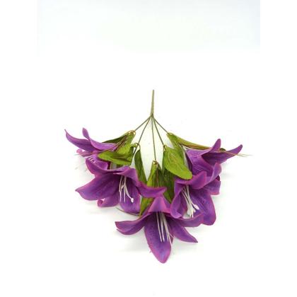 Imagem de Lírio Artificial Galho Com 5 Flor Buque com Diversas Cores Azul Turquesa Royal Vermelho Rosa Laranja Lilás Marrom Abóbora para Festas Decoração