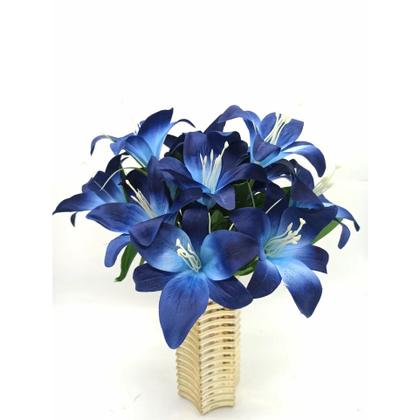 Imagem de Lírio Artificial Galho Com 5 Flor Buque com Diversas Cores Azul Turquesa Royal Vermelho Rosa Laranja Lilás Marrom Abóbora para Festas Decoração