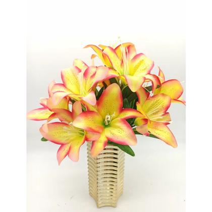 Imagem de Lírio Artificial Galho Com 5 Flor Buque com Diversas Cores Azul Turquesa Royal Vermelho Rosa Laranja Lilás Marrom Abóbora para Festas Decoração