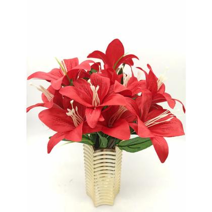 Imagem de Lírio Artificial Galho Com 5 Flor Buque com Diversas Cores Tiffany Azul Royal Vermelho Rosa Laranja Lilás Marrom Abóbora para Festas Decoração