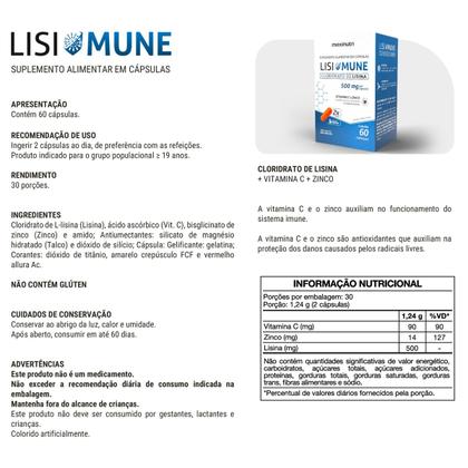 Imagem de Lisimune Lisina Vitamina C e Zinco Maxinutri 60 Capsulas