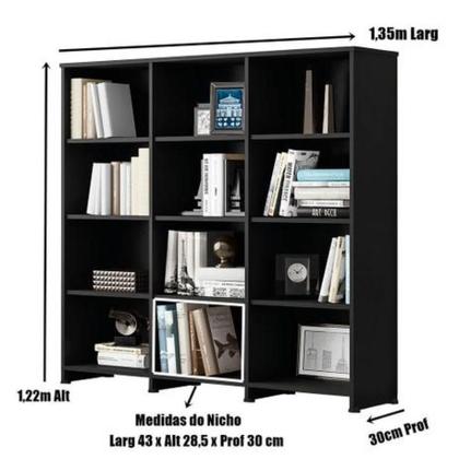 Imagem de Livreiro Multiuso 9 Prateleiras Preto Trinidad Casa Moderna