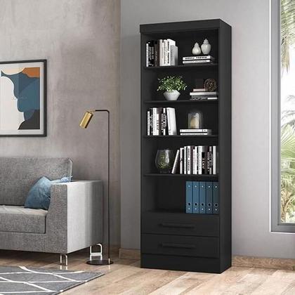 Imagem de Livreiro Multiuso com 2 Gavetas Preto Fosco - Qmovi