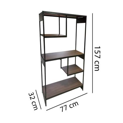 Imagem de Livreiro Multiuso Estante com Nicho Estilo Industrial Metal cor Marrom e Preto