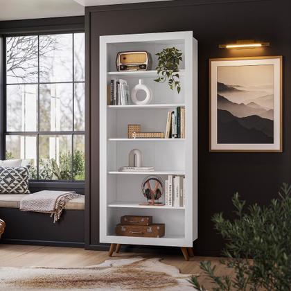 Imagem de Livreiro Multiuso Retro 5 Prateleiras Branco - Qmovi