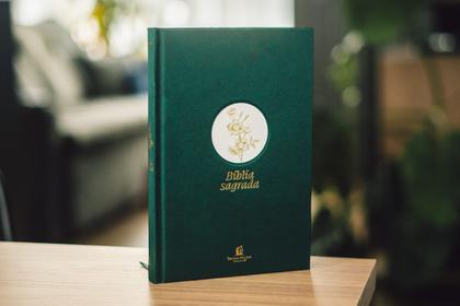Imagem de Livro - Bíblia NVI Slim, Letra Grande, Tecido verde sobre capa dura, Flor minimalista