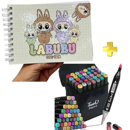 Imagem de Livro De Colorir Bobbie Goods Labubu + Kit De 36 Canetinhas Marca Texto Ponta Dupla