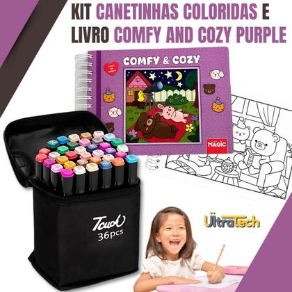 Imagem de Livro de Colorir Capa Dura Comfy and Cozy Purple  Canetas Coloridas  Conforto e Criatividade em um Só Lugar Envio Imediato