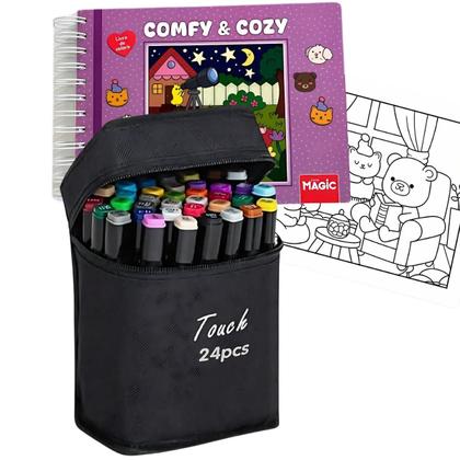 Imagem de Livro de Colorir Capa Dura Comfy and Cozy Purple  Canetas Coloridas  Conforto e Criatividade em um Só Lugar Envio Imediato