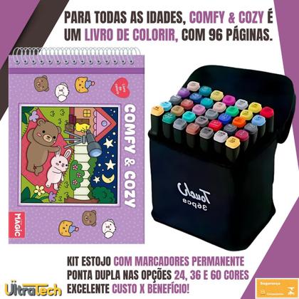 Imagem de Livro de Colorir Capa Dura Comfy and Cozy Purple  Canetas Coloridas  Conforto e Criatividade em um Só Lugar Envio Imediato