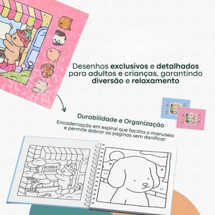 Imagem de Livro De Colorir Capa Dura Desenhos Variados Folha Acetato