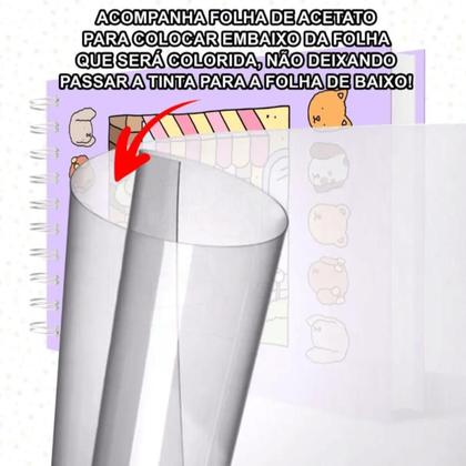 Imagem de Livro De Colorir Capa Dura Desenhos Variados Folha Acetato