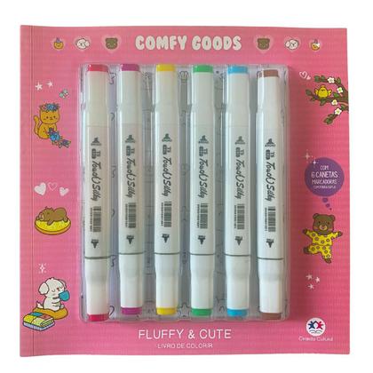 Imagem de Livro de colorir com 48 paginas Comfy Goods Fluffy e Cute 6 canetas Touch Brancas Atacado 5 Unidades Presente