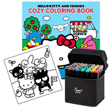 Imagem de Livro De Colorir Estilo Bobbie Goods Infantil Hello Kitty Com 48 Canetinhas Permanente Ponta Dupla
