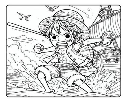 Livro de Colorir Estilo Bobbie Goods ONE PIECE Capa Dura Holográfica 50 ...
