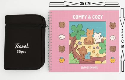 Imagem de Livro de Colorir Grande 35x25cm + Kit 36 Canetas Ponta Dupla  Arte e Diversão