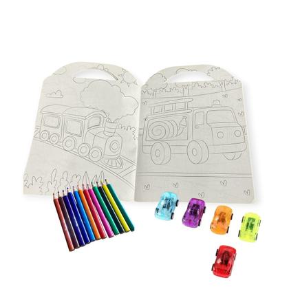 Imagem de Livro De Colorir Infantil+ 5 mini carrinhos + Lápis de cor