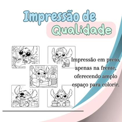 Imagem de Livro de Colorir Stitch Infantil 50 Folhas 120g Capa Dura com Acetato Desenhos Para Pintar Papel Grosso