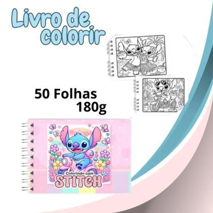 Imagem de Livro de Colorir Stitch Infantil 50 Folhas 120g Capa Dura com Acetato Desenhos Para Pintar Papel Grosso