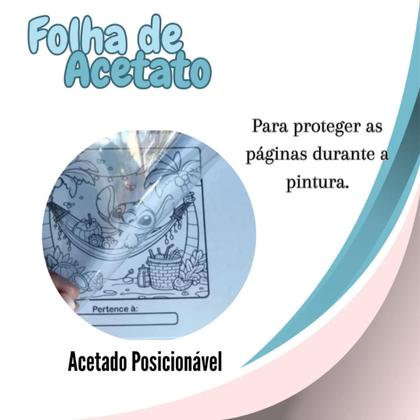 Imagem de Livro de Colorir Stitch Infantil 50 Folhas 120g Capa Dura com Acetato Desenhos Para Pintar Papel Grosso