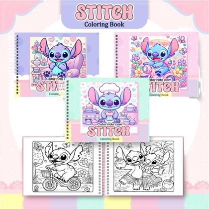 Imagem de Livro de Colorir Stitch Infantil 50 Folhas 120g Capa Dura com Acetato Desenhos Para Pintar Papel Grosso