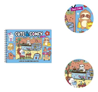 Imagem de Livro De Pintar Colorir Adulto Cute Comfy Azul Capa Dura Holográfica Bobbie Goodies