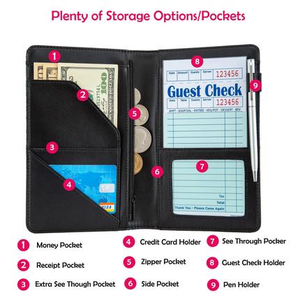 Imagem de Livro de servidor BECEERE PU rosa com bolso com zíper