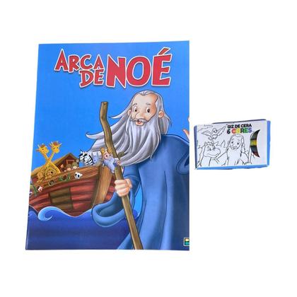 Imagem de Livro Infantil Com Giz De Cera Colorir Arca De Noé -Kit 2 Un