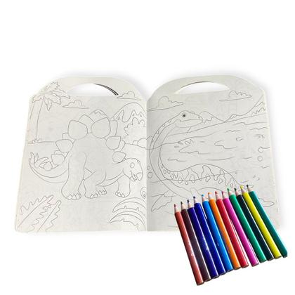 Imagem de Livro Infantil De Colorir +5 mini Dinossauros +Lápis de cor