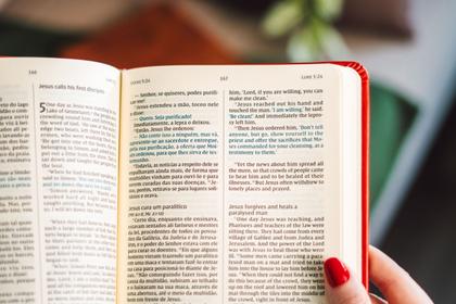 Imagem de Livro - Os Evangelhos NVI/NIV, Edição Bilíngue, Português/Inglês, Letras de Jesus em azul, Capa dura