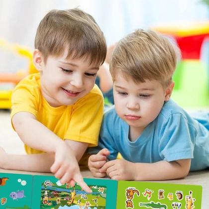 Imagem de Livros De Adesivos DIY Para Crianças, Reutilizáveis, Com Cenas De Animais Em Desenho Animado,