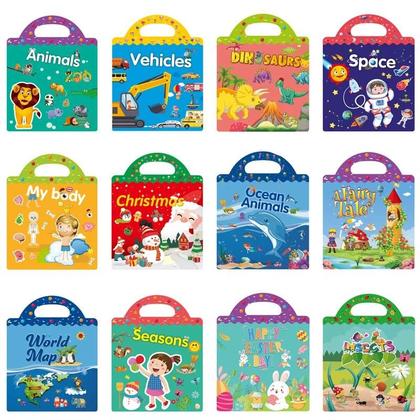 Imagem de Livros De Adesivos DIY Para Crianças, Reutilizáveis, Com Cenas De Animais Em Desenho Animado,