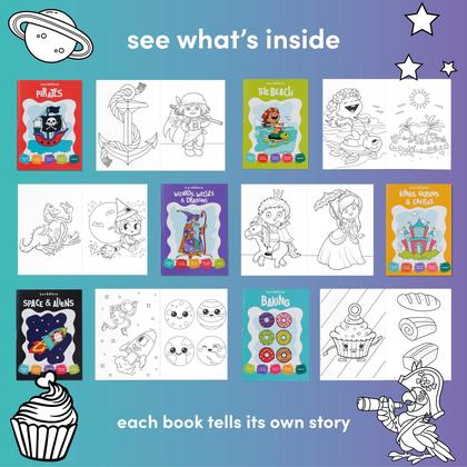 Imagem de Livros de colorir THE TWIDDLERS, pacote com 24 e 6 temas para crianças a partir de 3 anos