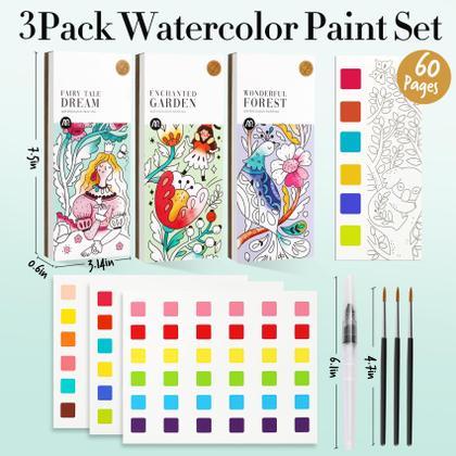 Imagem de Livros de pintura em aquarela JCREN com kit de colorir para crianças a partir de 3 anos