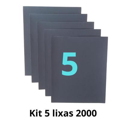 Imagem de Lixa 2000 Kit 5 lixas d'água Grão Folhas Polimento Lixamento Acabamento Carbeto Silício D'agua