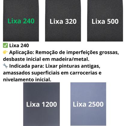 Imagem de Lixa 240 320 500 1200 2500 d'agua Kit 2 de cada Polimento Lixamento Acabamento Folhas Superfície