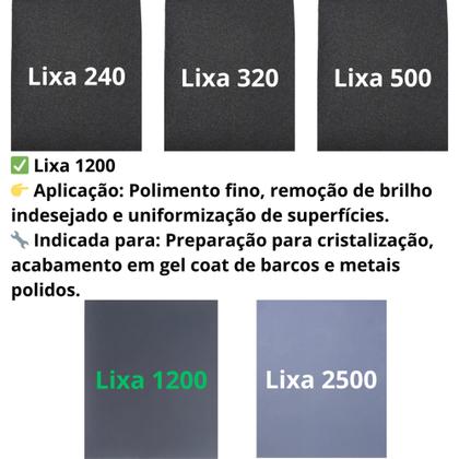 Imagem de Lixa 240 320 500 1200 2500 d'agua Kit 2 de cada Polimento Lixamento Acabamento Folhas Superfície