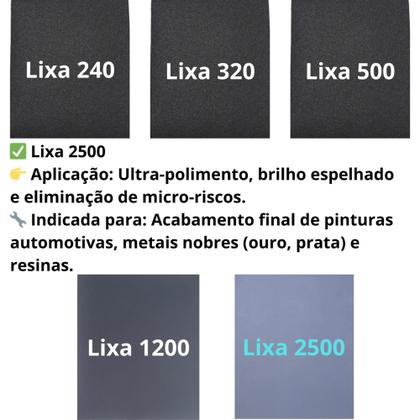 Imagem de Lixa 240 320 500 1200 2500 d'agua Kit 2 de cada Polimento Lixamento Acabamento Folhas Superfície