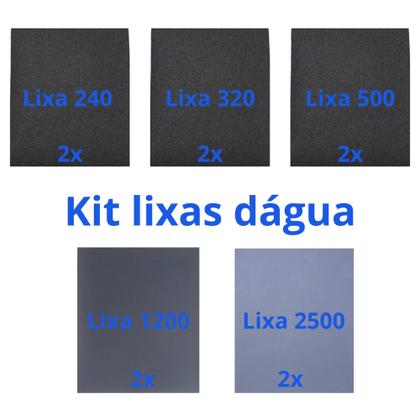 Imagem de Lixa 240 320 500 1200 2500 d'agua Kit 2 de cada Polimento Lixamento Acabamento Folhas Superfície