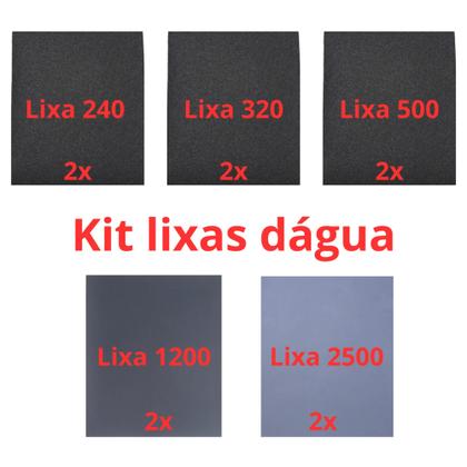 Imagem de Lixa 240 320 500 1200 2500 d'agua Kit 2 de cada Polimento Lixamento Acabamento Folhas Superfície