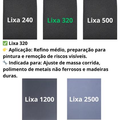 Imagem de Lixa 240 320 500 1200 2500 d'agua Kit 2 de cada Polimento Lixamento Acabamento Folhas Superfície