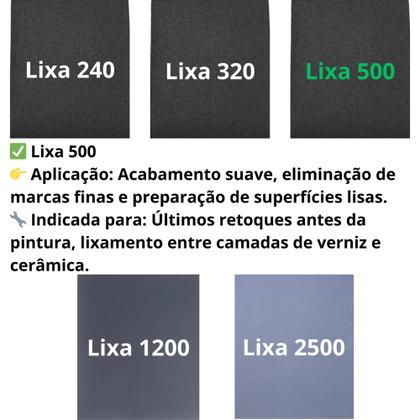 Imagem de Lixa 240 320 500 1200 2500 d'agua Kit 2 de cada Polimento Lixamento Acabamento Folhas Superfície