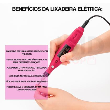 Imagem de Lixa Elétrica 15W para Unhas com Brocas e Suporte Ideal para Manicure