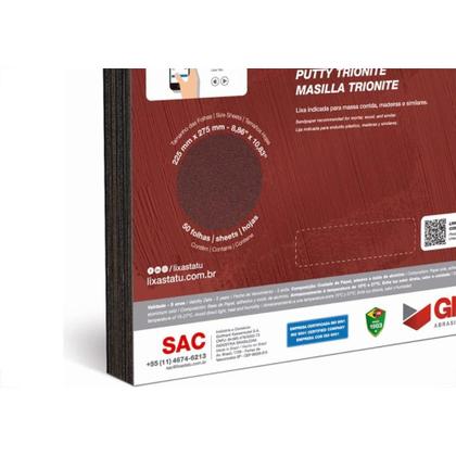Imagem de Lixa Massa Trionite 60 - Kit C/50 Folhas