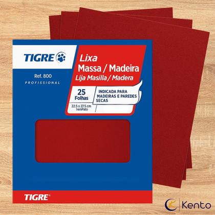 Imagem de Lixa para Massa Madeira Ref 800 Grão 100 120 220 25un Tigre
