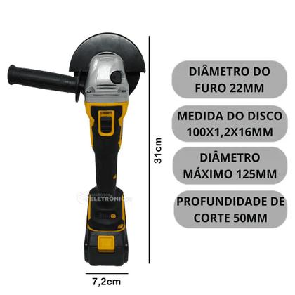Imagem de Lixadeira e Esmerilhadeira 8000Rpm Angular Recarregável 2 Baterias 21v e Discos de Corte + Produtividade BOM9705